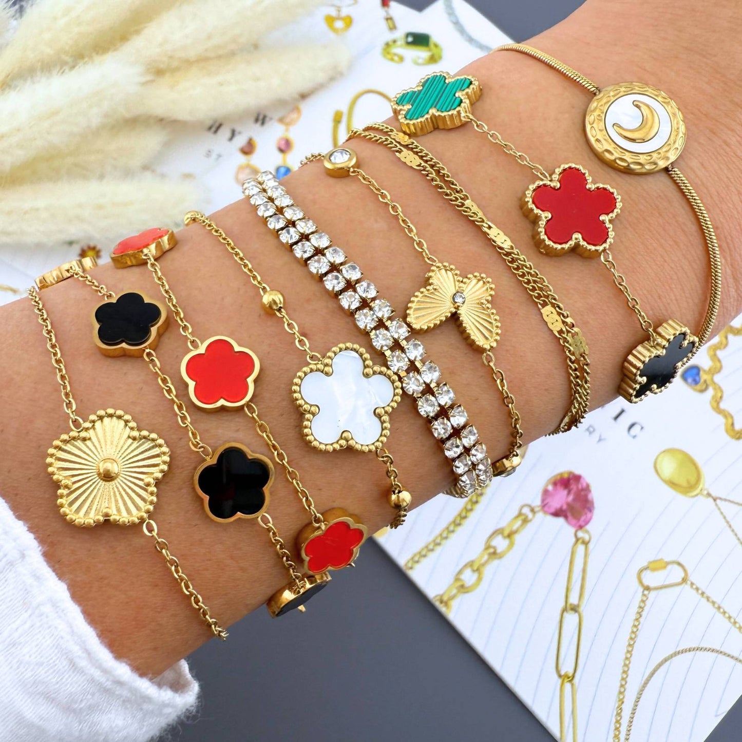 18K Gold Plated Red Flower Meadow Bracelet | Waterproof Hypoallergenic Elegant Jewelry – UAE