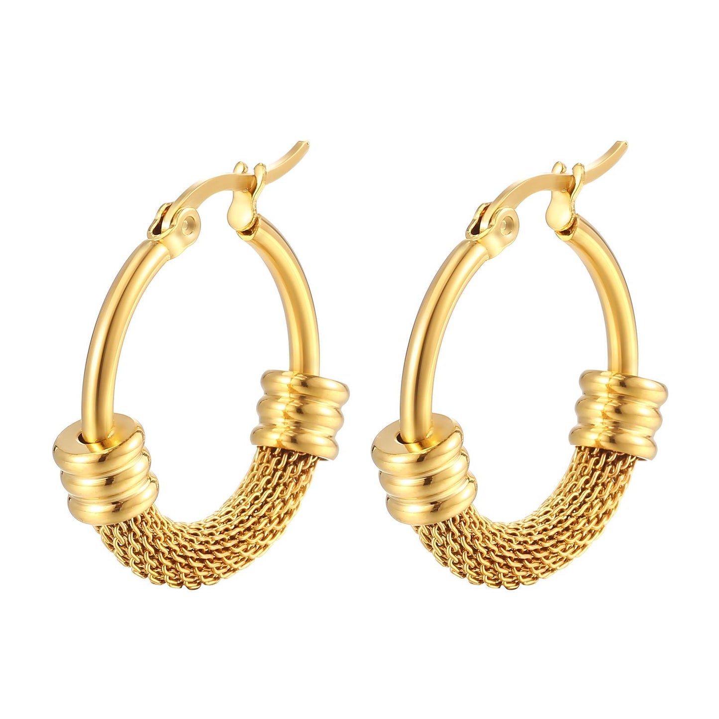 18 K Gold Plated Mesh Hoop Earrings | Waterproof Hypoallergenic Chunky Hoops – UAE - The Trendy Fashions