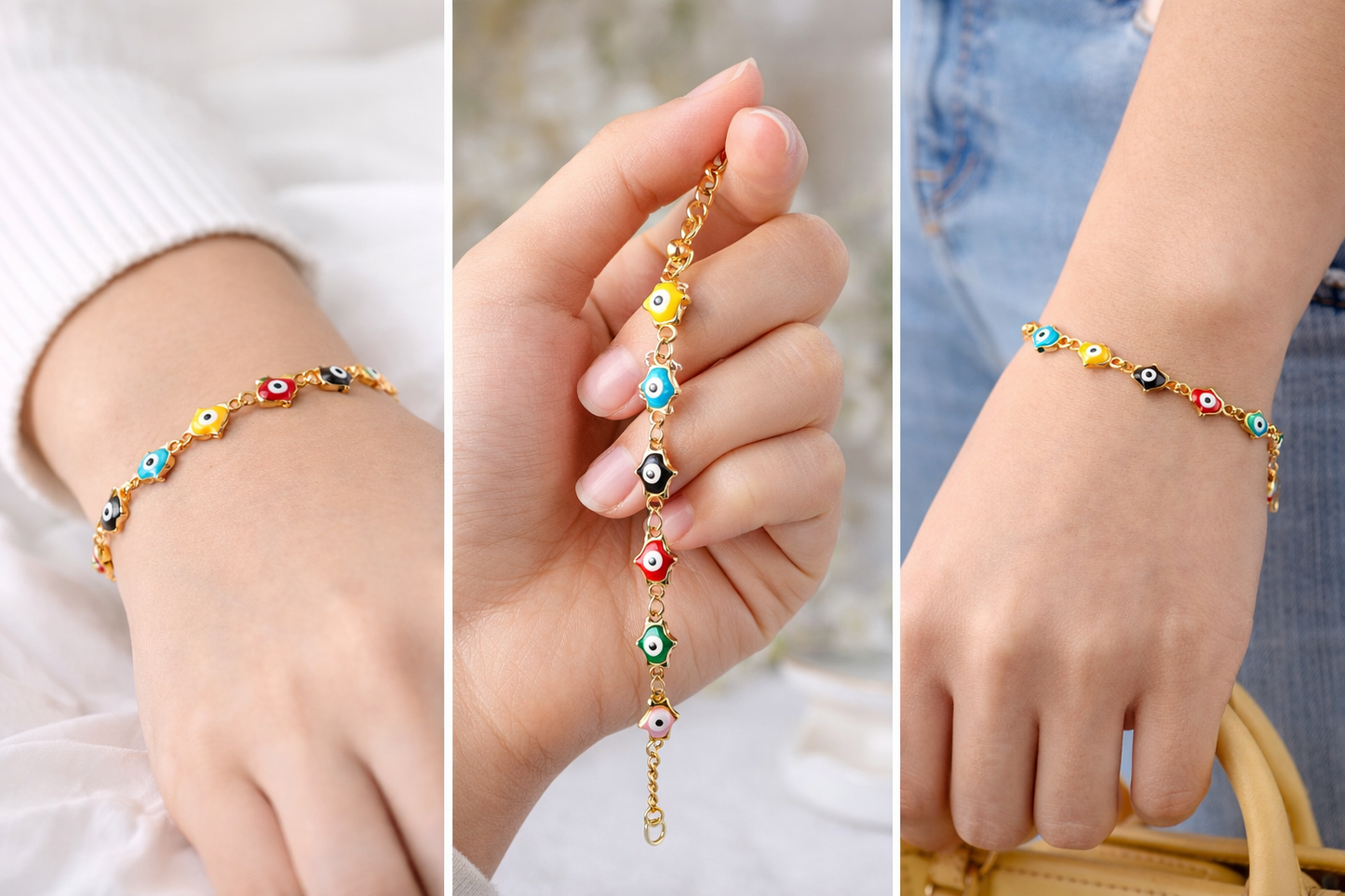 Evil Eyes Bracelet Multi Color, 18K Gold Plated Steel | Waterproof Hypoallergenic Elegant Jewelry – UAE