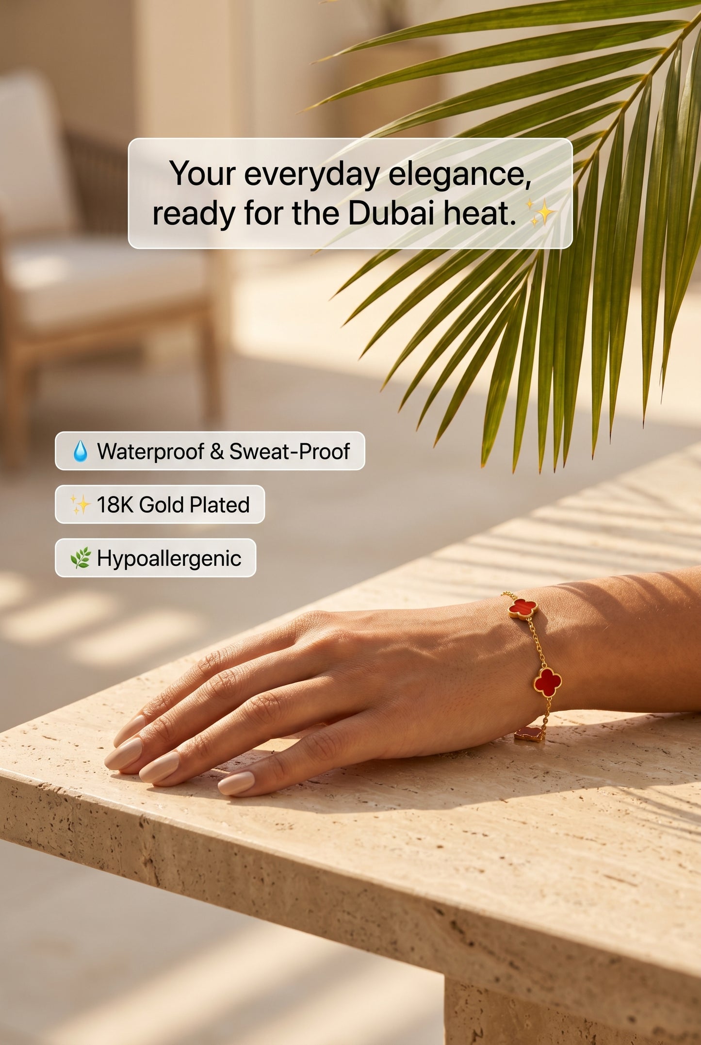 18K Gold Plated Red Flower Meadow Bracelet | Waterproof Hypoallergenic Elegant Jewelry – UAE