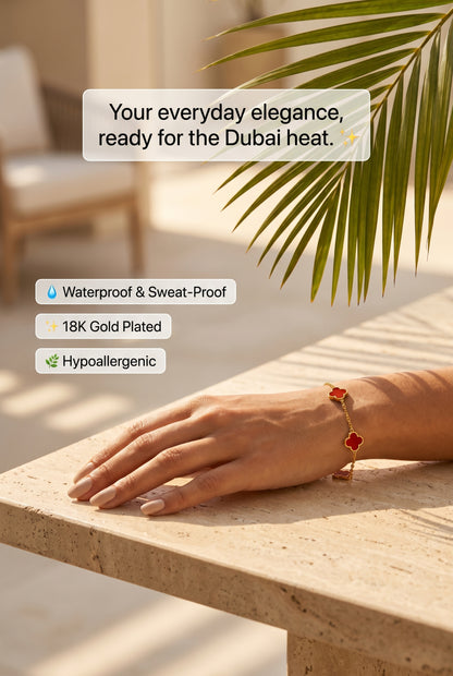 18K Gold Plated Red Flower Meadow Bracelet | Waterproof Hypoallergenic Elegant Jewelry – UAE