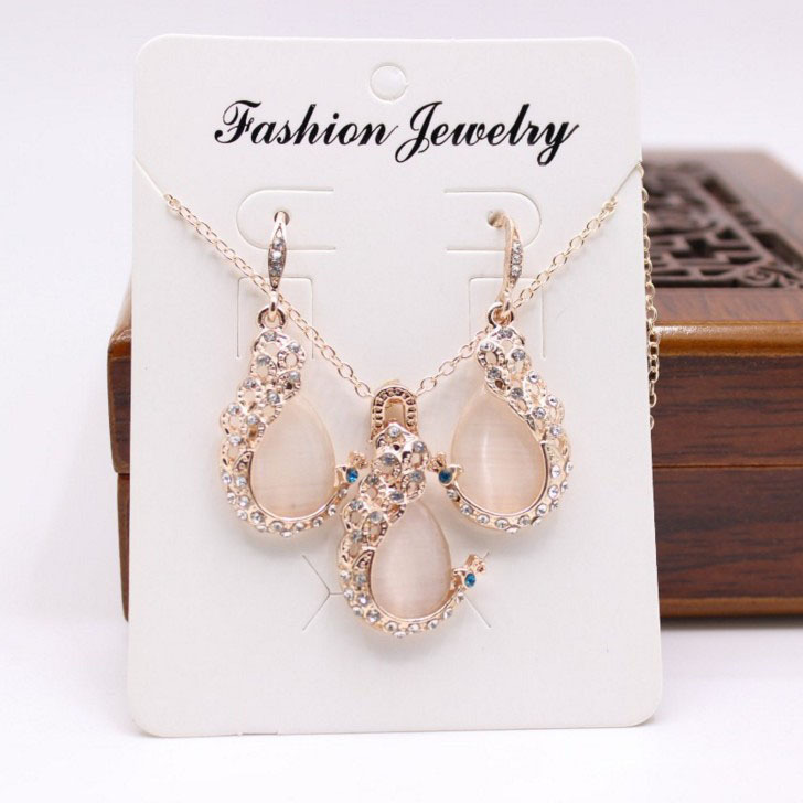 Women Elegant Waterdrop Rhinestone Pendant Necklace Hook Earrings Jewelry Set