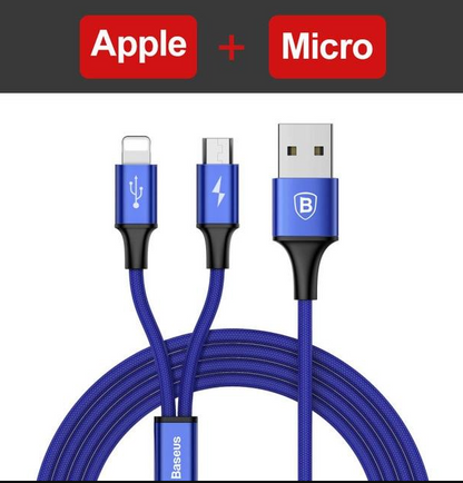 Compatible with Apple, Baseus USB Cable For iPhone X 8 7 6 Charging Charger 3 in 1 Micro USB Cable For Android USB Type c Type-c Mobile Phone Cables