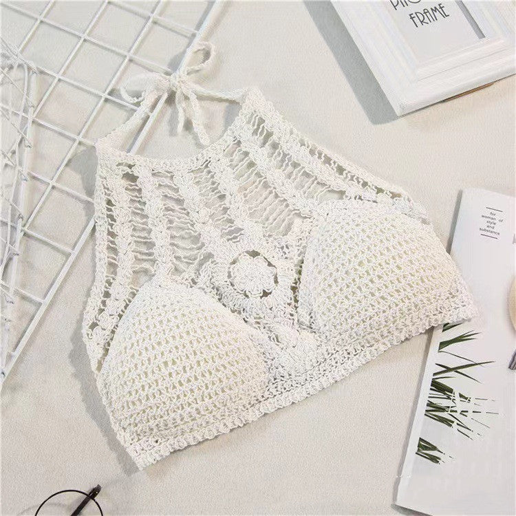 Fashion Hollowed-out Embroidered Strap Women's Strap Showing Chest Pad Top