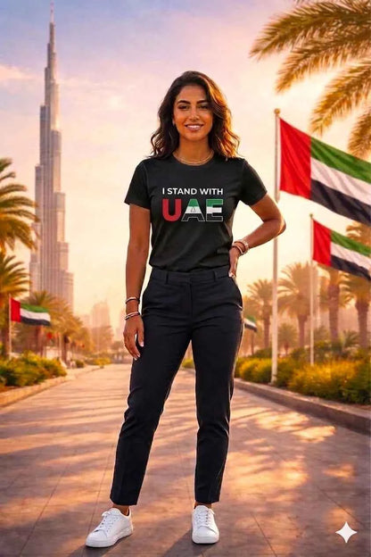 I stand with UAE Female Cotton Half Sleeves T-Shirt TTF-UAE (Copy)