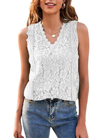 Lace Cut-out Ruffles Sexy Knitted Lace Top