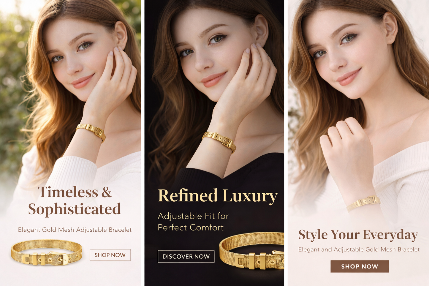 18K Gold Plated Wire Mesh Bangle Bracelet | Adjustable Waterproof Hypoallergenic Jewelry – UAE