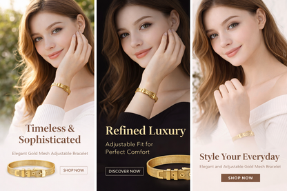 18K Gold Plated Wire Mesh Bangle Bracelet | Adjustable Waterproof Hypoallergenic Jewelry – UAE