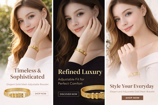 18K Gold Plated Wire Mesh Bangle Bracelet | Adjustable Waterproof Hypoallergenic Jewelry – UAE - The Trendy Fashions
