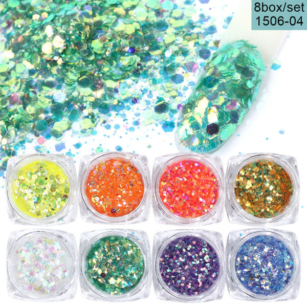 8 Box Mix Glitter Nail Art Powder Flakes Set