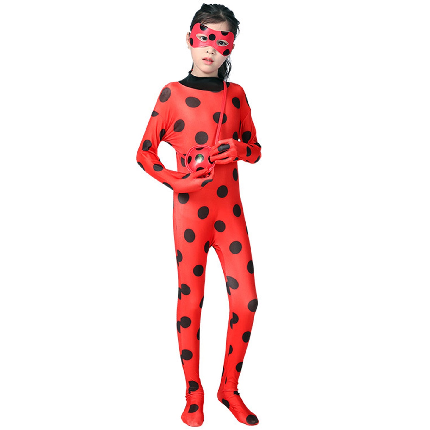 Kids Ladybug Costume Dress Up Cosplay Black Spot Red Jumpsuit 5Pcs Sets For Halloween Carnival Masquerade Fantasy