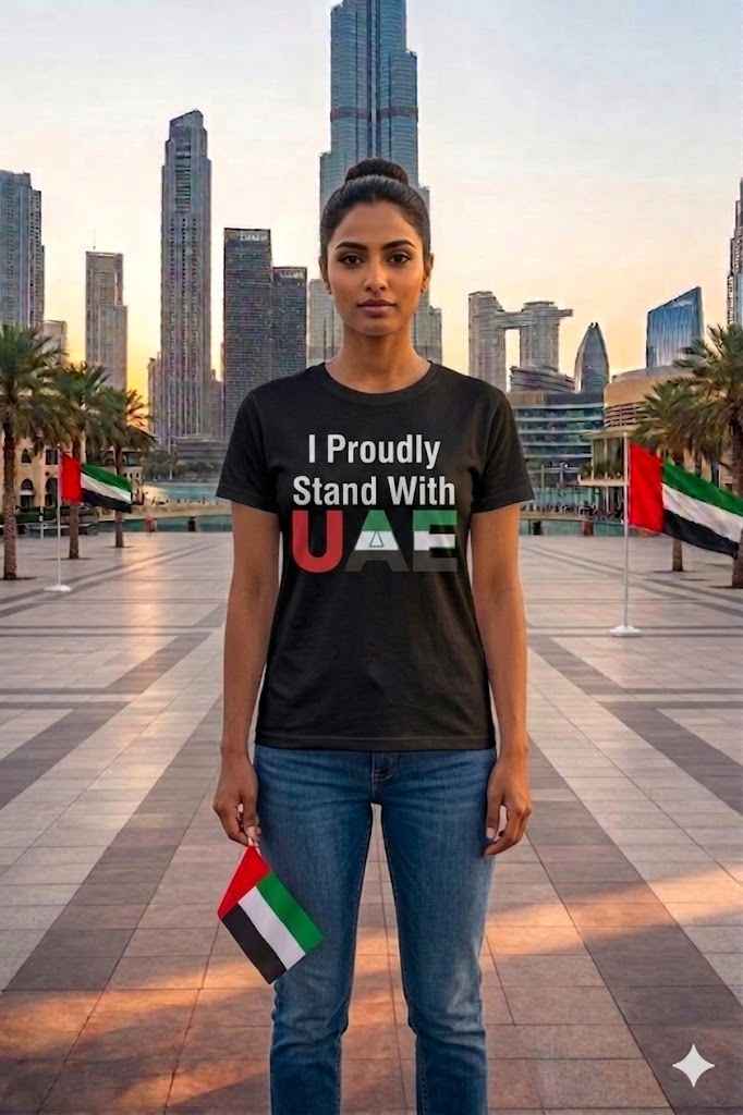 I Proudly stand with UAE Female Cotton Half Sleeves T-Shirt TTF-UAE - The Trendy Fashions