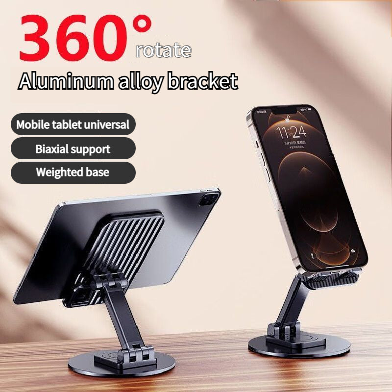 Foldable Phone Stand For Desk - Height Adjustable Cell Phone Holder Portable Cellphone Cradle Desktop Dock Metal Base 360 Degree Rotatable Compatible With Phone Tablet PC