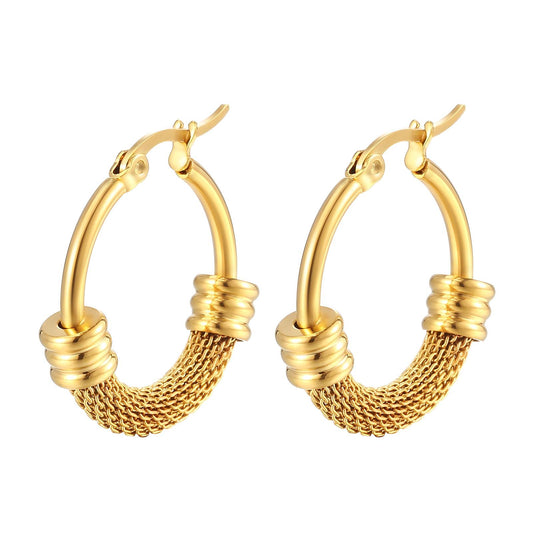18 K Gold Mesh Hoop Earrings | Waterproof Hypoallergenic Chunky Hoops – UAE