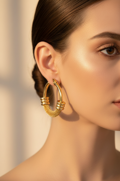 18 K Gold Plated Mesh Hoop Earrings | Waterproof Hypoallergenic Chunky Hoops – UAE