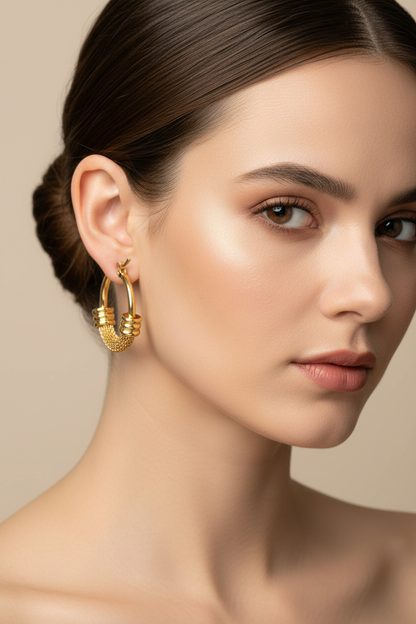 18 K Gold Plated Mesh Hoop Earrings | Waterproof Hypoallergenic Chunky Hoops – UAE