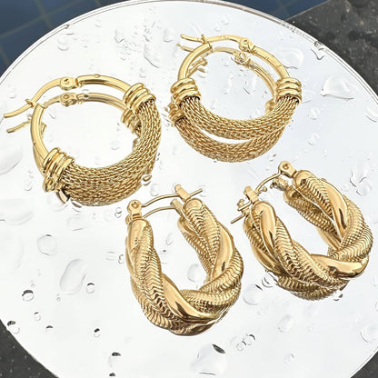 18 K Gold Plated Mesh Hoop Earrings | Waterproof Hypoallergenic Chunky Hoops – UAE