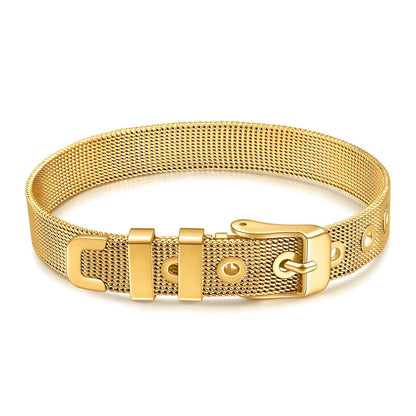 18K Gold Plated Wire Mesh Bangle Bracelet | Adjustable Waterproof Hypoallergenic Jewelry – UAE