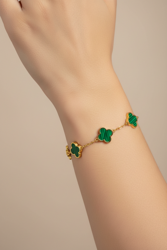 18K Gold Plated Green Flower Meadow Bracelet | Waterproof Hypoallergenic Elegant Jewelry – UAE