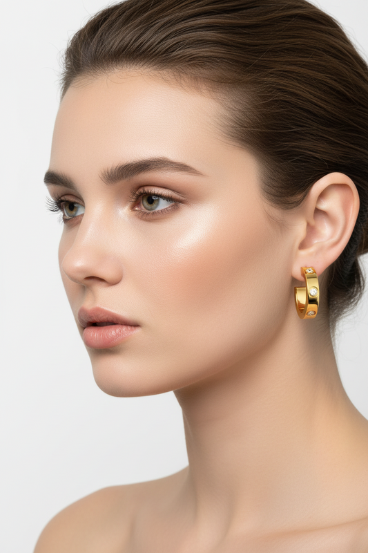 Earrings, 18K Gold Plated Steel