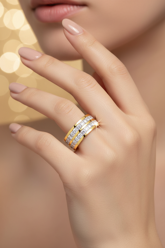 Cubic Zirconia Ring for Women | 18K Gold Plated Steel Ring – UAE