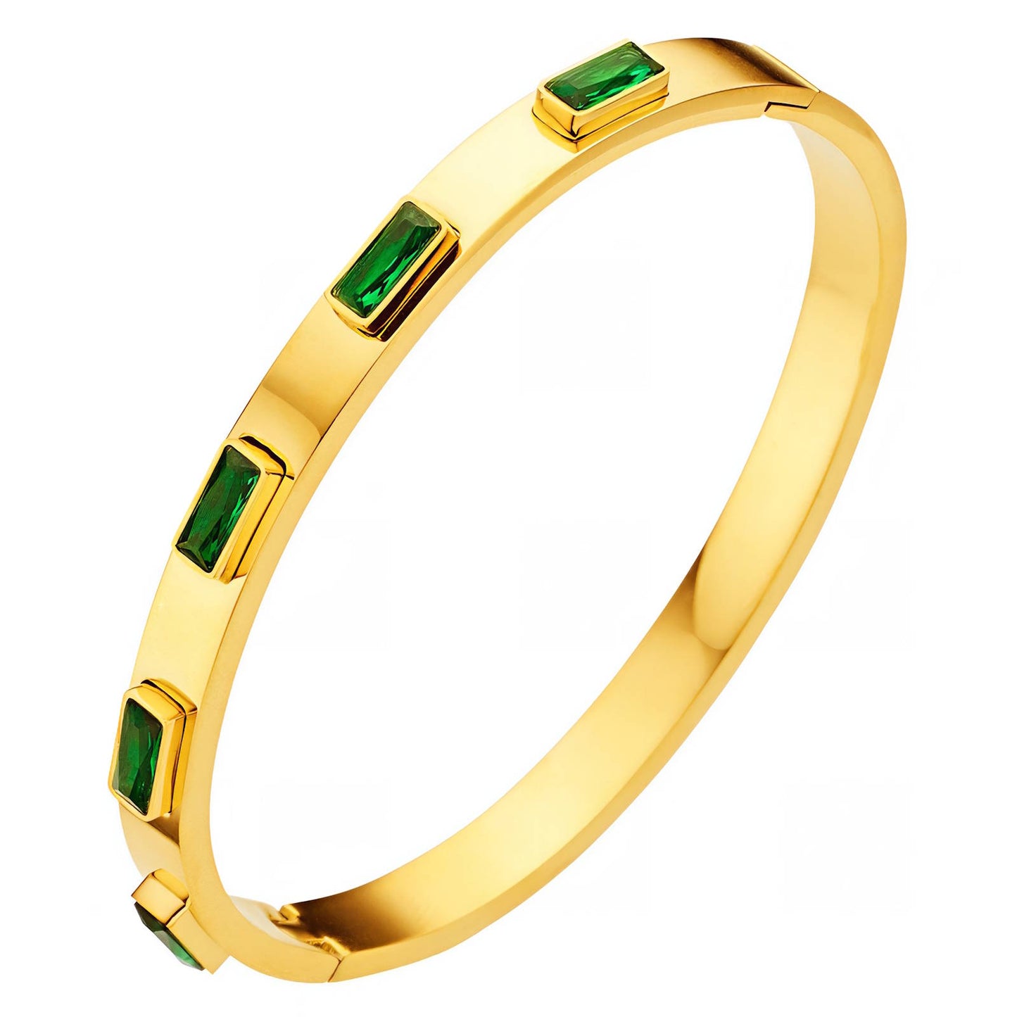 18K Gold Plated Geometric Green Stone Bangle Bracelet | Waterproof Hypoallergenic Jewelry – UAE