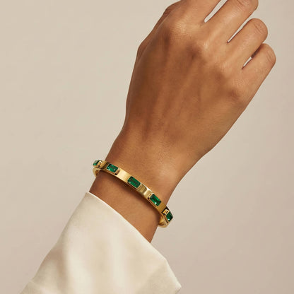 18K Gold Plated Geometric Green Stone Bangle Bracelet | Waterproof Hypoallergenic Jewelry – UAE