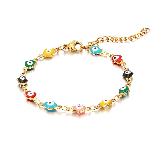 Evil Eyes Bracelet Multi Color, 18K Gold Plated Steel | Waterproof Hypoallergenic Elegant Jewelry – UAE