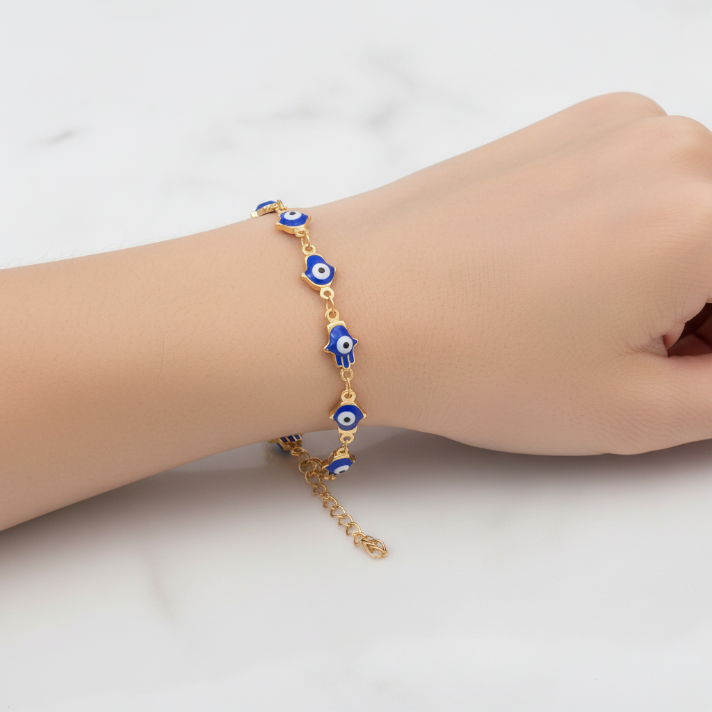 Evil Eyes Bracelet Blue Color, 18K Gold Plated Steel | Waterproof Hypoallergenic Elegant Jewelry – UAE