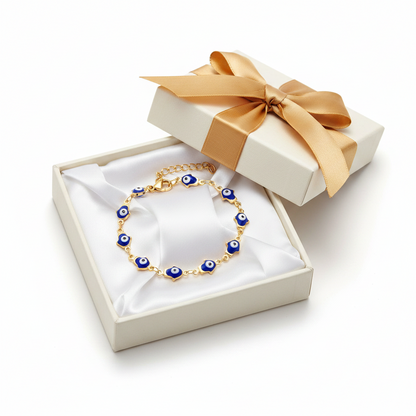 Evil Eyes Bracelet Blue Color, 18K Gold Plated Steel | Waterproof Hypoallergenic Elegant Jewelry – UAE