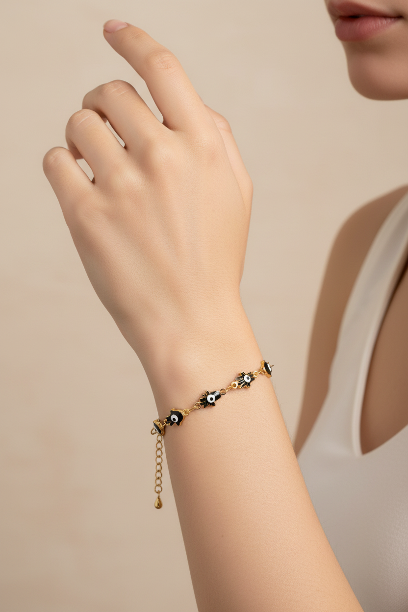 Evil Eyes Bracelet Black, 18K Gold Plated Steel | Waterproof Hypoallergenic Elegant Jewelry – UAE