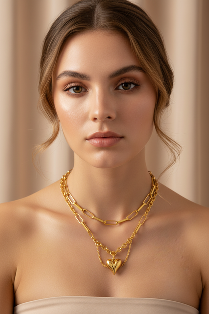 18K Gold Plated Heart Necklace | Waterproof Hypoallergenic Statement Jewelry – UAE