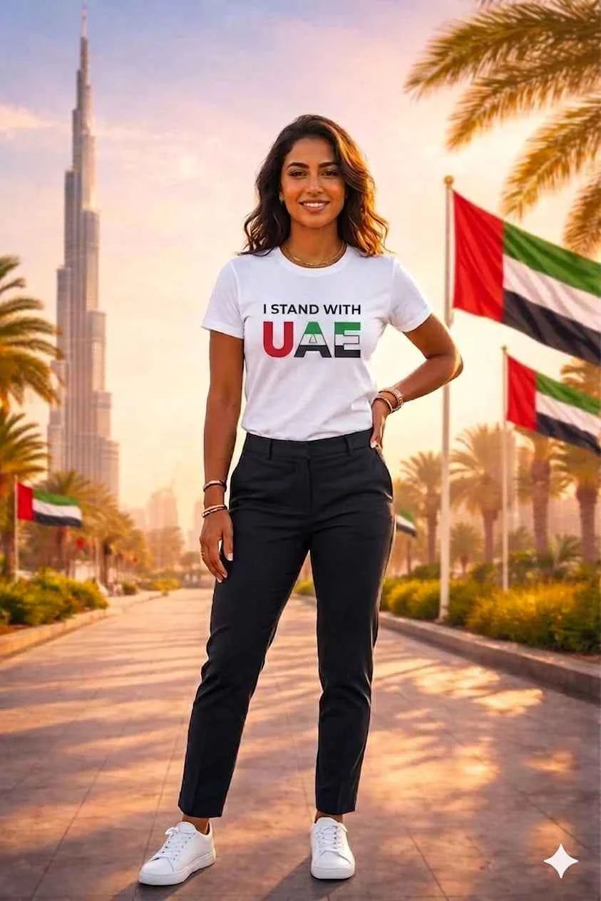 I stand with UAE Female Cotton Half Sleeves T-Shirt TTF-UAE (Copy)