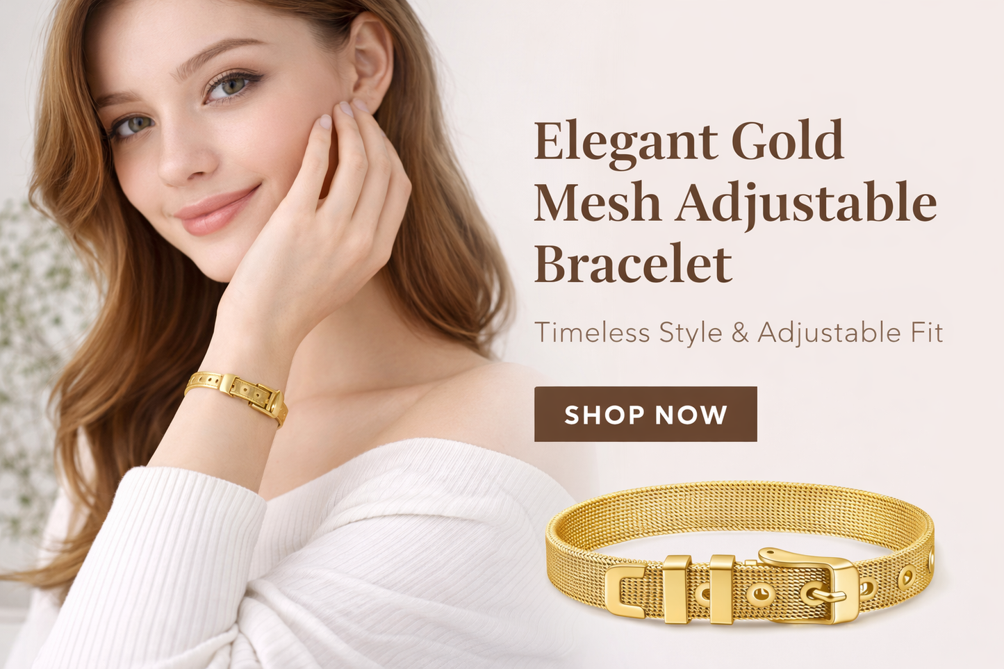 18K Gold Plated Wire Mesh Bangle Bracelet | Adjustable Waterproof Hypoallergenic Jewelry – UAE