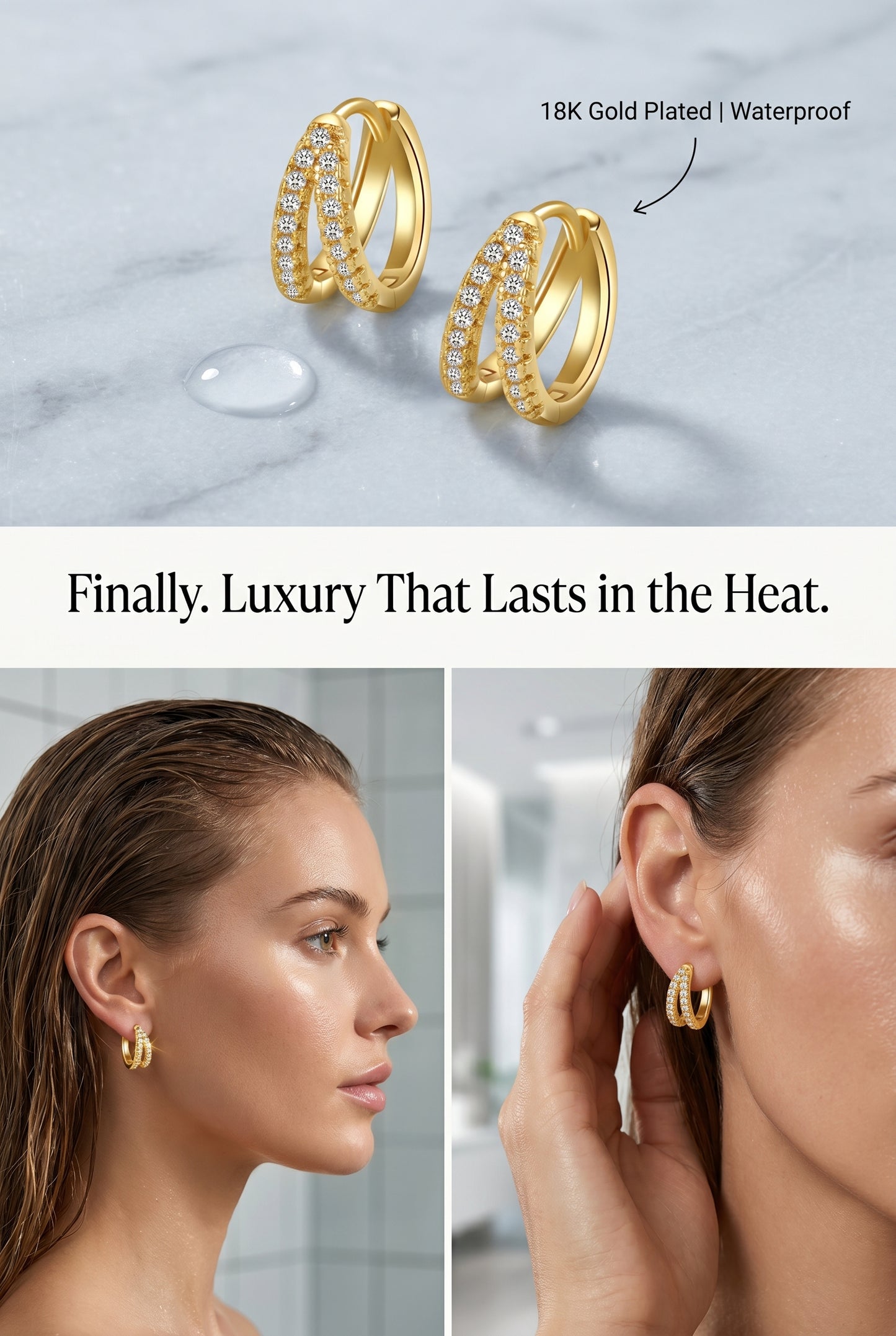 Earrings, 18K Gold Plated Brass | Waterproof Hypoallergenic Chunky Hoops – UAE