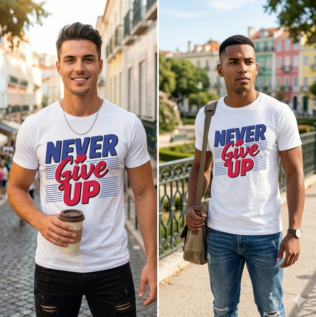 Never Give Up Premium Cotton Inspirational Graphic Tee