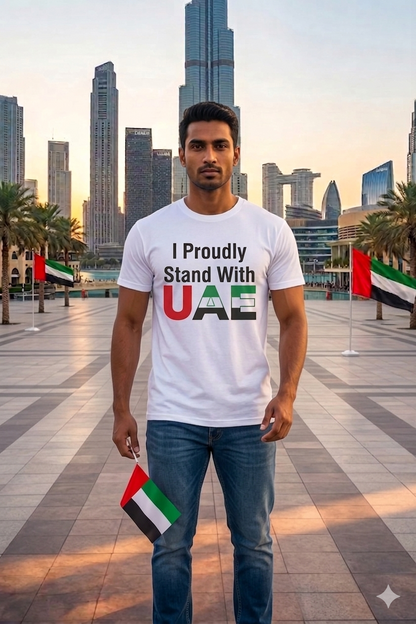 I Proudly stand with UAE Cotton Half Sleeves T-Shirt TTF-UAE - The Trendy Fashions