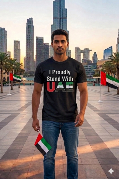 I Proudly stand with UAE Cotton Half Sleeves T-Shirt TTF-UAE - The Trendy Fashions