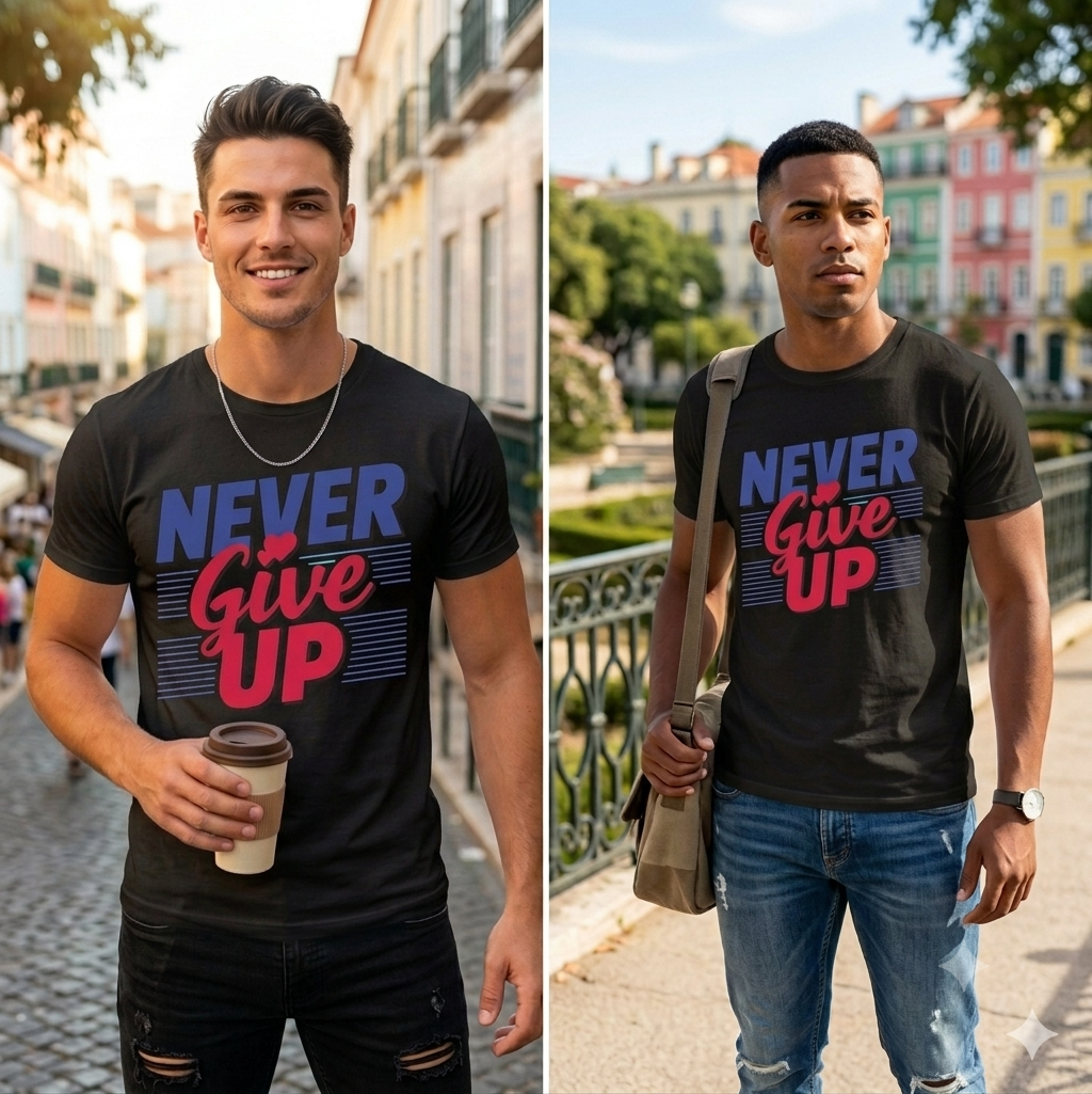 Never Give Up Premium Cotton Inspirational Graphic Tee