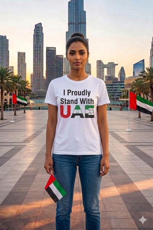 I Proudly stand with UAE Female Cotton Half Sleeves T-Shirt TTF-UAE