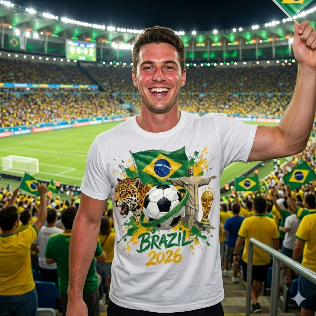 🏆 Brazil Super Fan Edition : Premium Cotton Football Tee