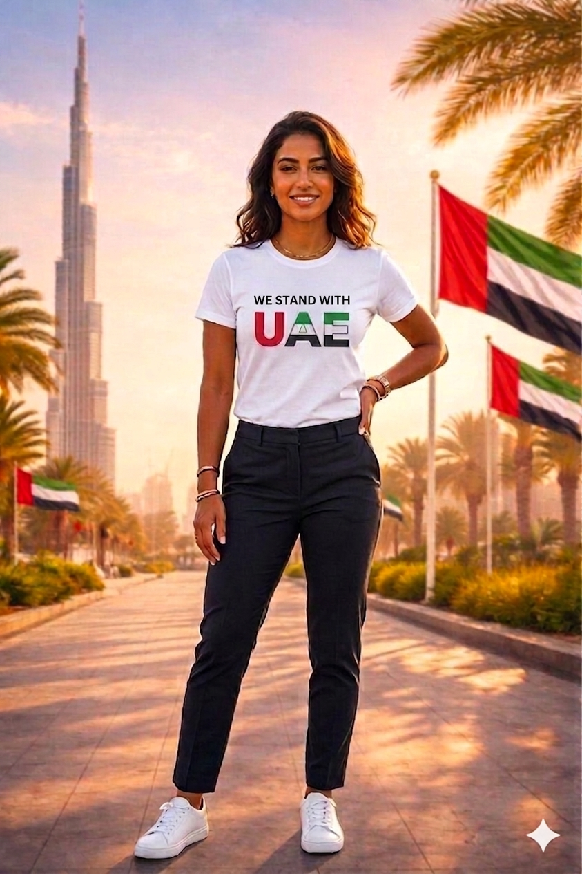We Stand with UAE Female Cotton Half Sleeves T-Shirt TTF-UAE - The Trendy Fashions