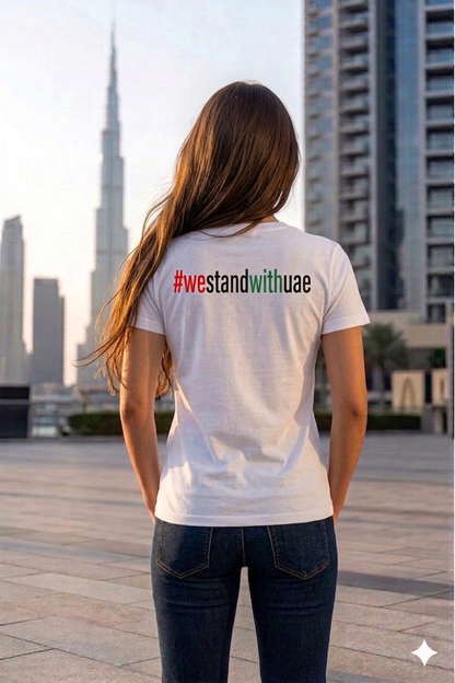We Stand with UAE Female Cotton Half Sleeves T-Shirt TTF-UAE - The Trendy Fashions