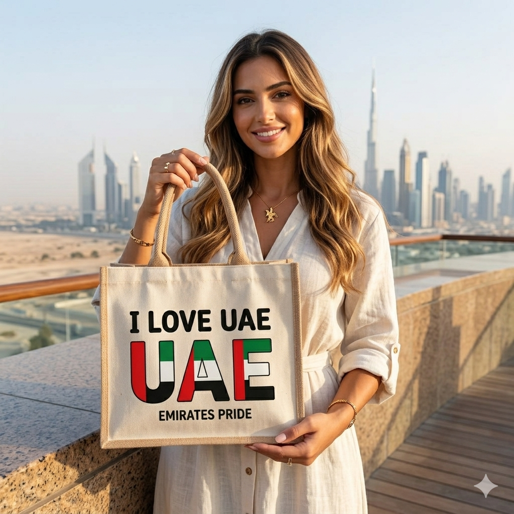 I Love UAE Premium Laminated Jute & 11oz Canvas Tote Bag – Eco-Friendly Large Carryall - The Trendy Fashions