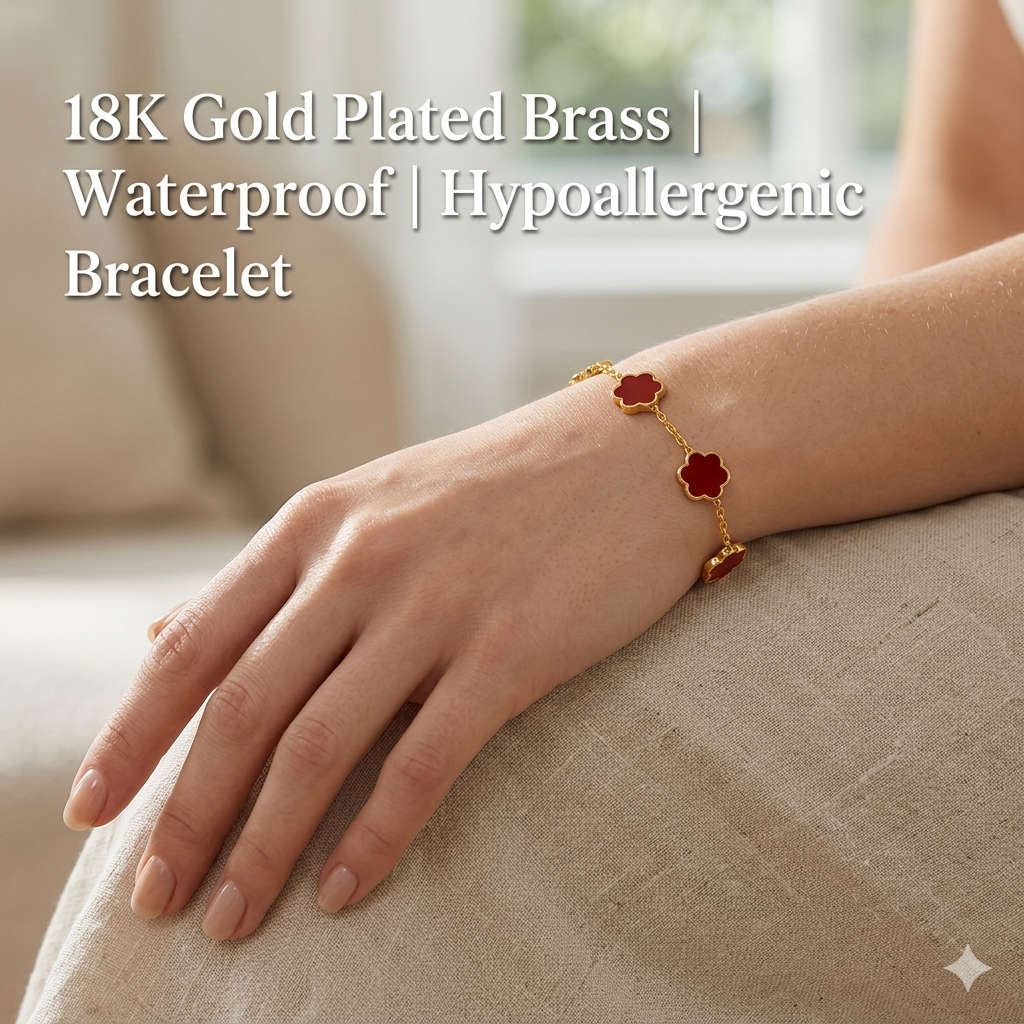 18K Gold Plated Red Flower Meadow Bracelet | Waterproof Hypoallergenic Elegant Jewelry – UAE
