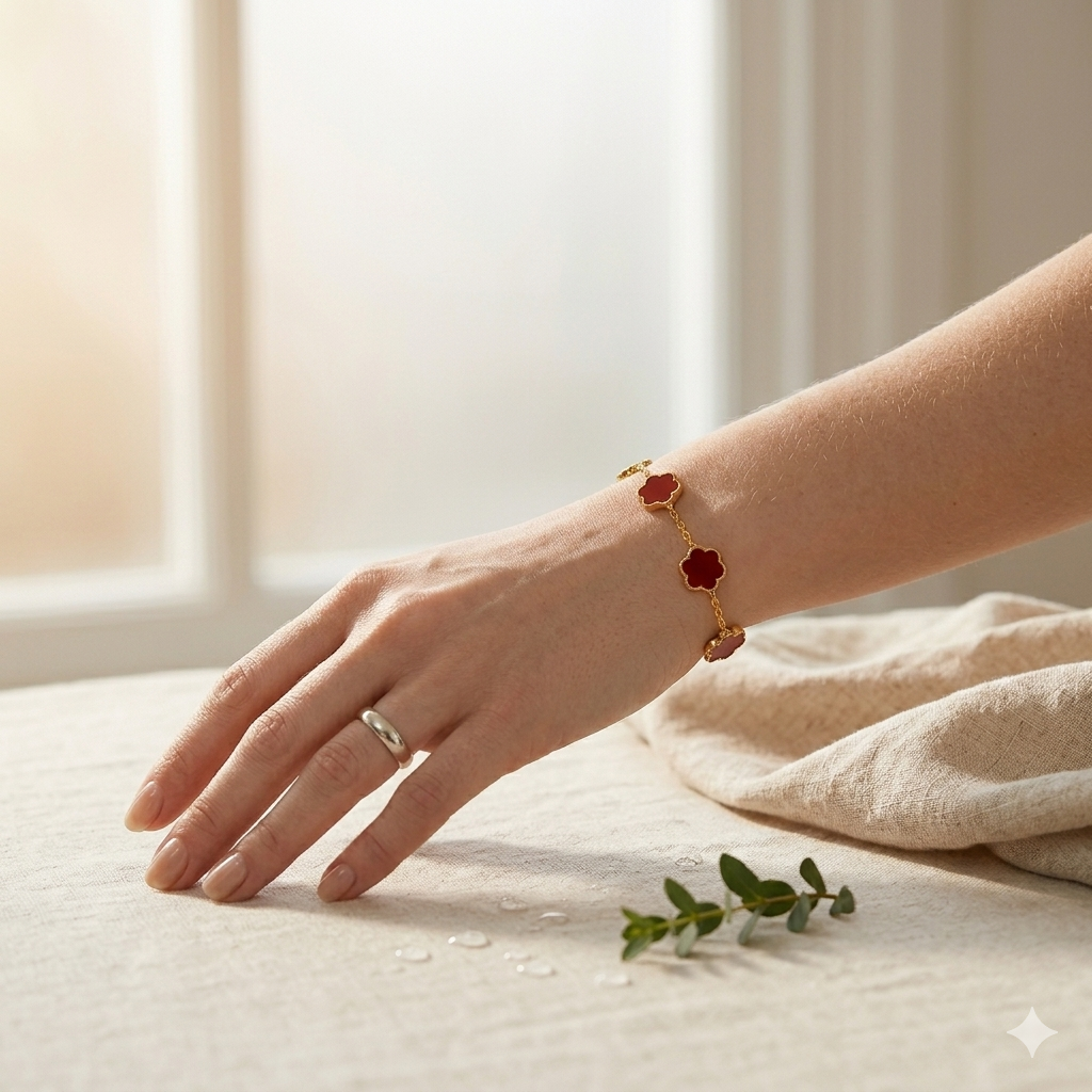 18K Gold Plated Red Flower Meadow Bracelet | Waterproof Hypoallergenic Elegant Jewelry – UAE
