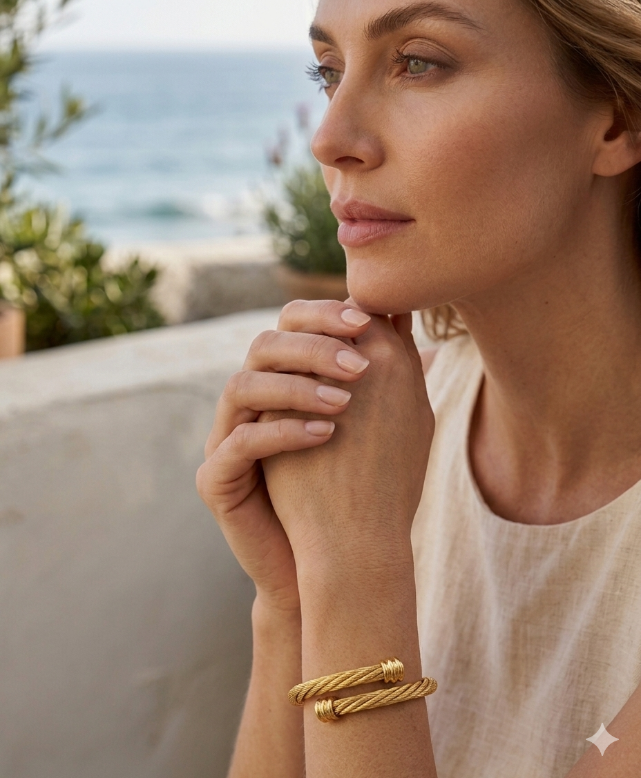 18K Gold Plated Wire Mesh Bangle Bracelet | Adjustable Waterproof Hypoallergenic Jewelry – UAE