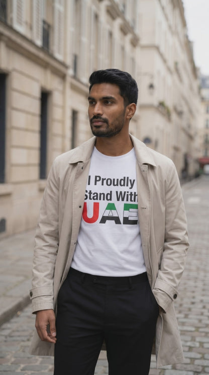 I Proudly stand with UAE Cotton Half Sleeves T-Shirt TTF-UAE